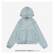 1V Denim Hooded Zip-Up Jacket