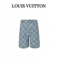 1V Damier 3D Light Denim Shorts