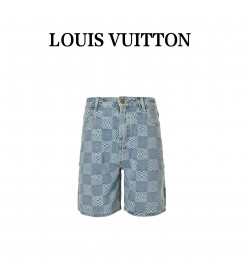 1V Damier 3D Light Denim Shorts