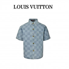 1V Damier 3D Light Denim Short-Sleeved Shirt