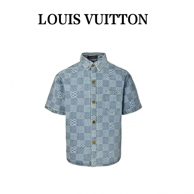 Buy 1V Damier 3D Light Denim Short-Sleeved Shirt 1V Damier 3D Light Denim Short-Sleeved Shirt