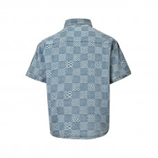 1V Damier 3D Light Denim Short-Sleeved Shirt