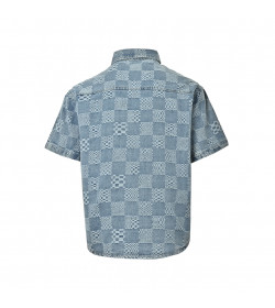 1V Damier 3D Light Denim Short-Sleeved Shirt