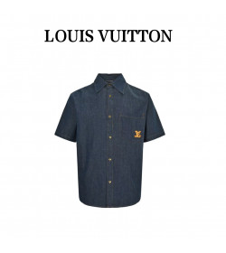 1V Short-Sleeved Cotton Chambray Shirt