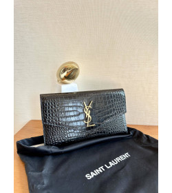YSL Uptown Large Crocodile-Embossed Leather Wallet 