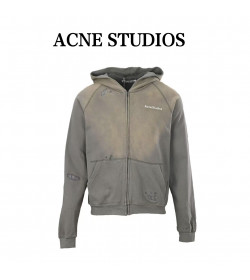 Acne Studios Fupiter Stamp Mending Hoodie in Slate Grey