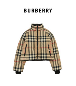 BR Cropped Check Puffer Jacket For Women