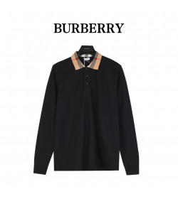 BR Long-sleeve Check Collar Cotton Polo Shirt