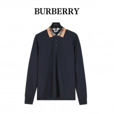 BR Long-sleeve Check Collar Cotton Polo Shirt