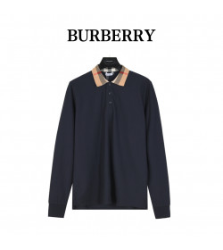 BR Long-sleeve Check Collar Cotton Polo Shirt