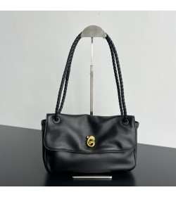 BV Madison Soft Lock Leather Shoulder Bag Black