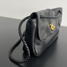BV Madison Soft Lock Leather Shoulder Bag Black