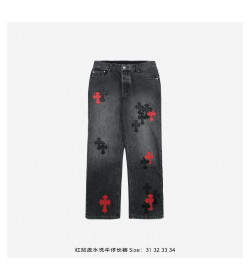 Chr*me Hearts Cross Patch Jeans in Black/Red