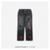 Chr*me Hearts Cross Patch Jeans in Black/Red