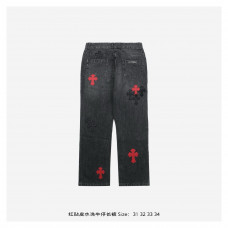 Chr*me Hearts Cross Patch Jeans in Black/Red