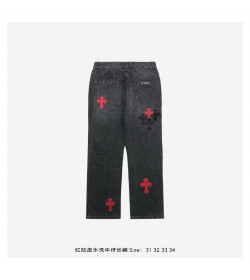 Chr*me Hearts Cross Patch Jeans in Black/Red