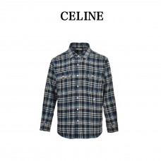 CELINE Logo-Embroidered Checked Cotton-Flannel Shirt