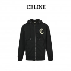 CELINE Logo-Embroidered Cotton-Jersey Zip-Up Hoodie