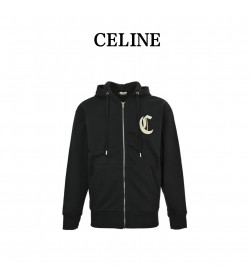 CELINE Logo-Embroidered Cotton-Jersey Zip-Up Hoodie