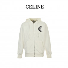 CELINE Logo-Embroidered Cotton-Jersey Zip-Up Hoodie