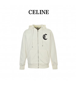 CELINE Logo-Embroidered Cotton-Jersey Zip-Up Hoodie