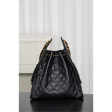 Ch*nel 25 Handbag Calfskin Black/Gold Bag + Pouch