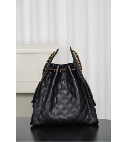 Ch*nel 25 Handbag Calfskin Black/Gold Bag + Pouch