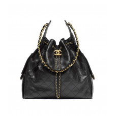 Ch*nel 25 Handbag Calfskin Black/Gold Bag + Pouch