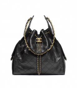 Ch*nel 25 Handbag Calfskin Black/Gold Bag + Pouch