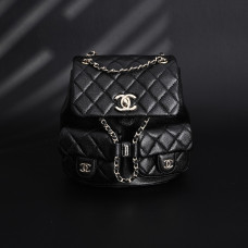 Ch*nel Shiny Caviar Quilted Small Duma Pockets Drawstring Backpack Black 