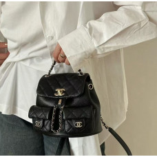 Ch*nel Shiny Caviar Quilted Small Duma Pockets Drawstring Backpack Black 