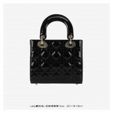 CD Lady DR Bag Black Quilted Patent Leather Calfskin Small