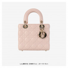 CD Lady DR Light Pink Cannage Quilted Leather Bag Small