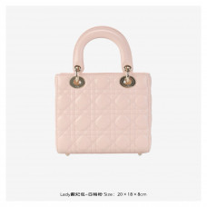 CD Lady DR Light Pink Cannage Quilted Leather Bag Small