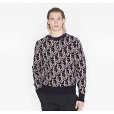 DR Oblique Sweater Navy Blue Wool Jacquard