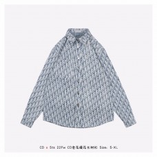 DR Oblique Overshirt Blue And White Cotton Denim