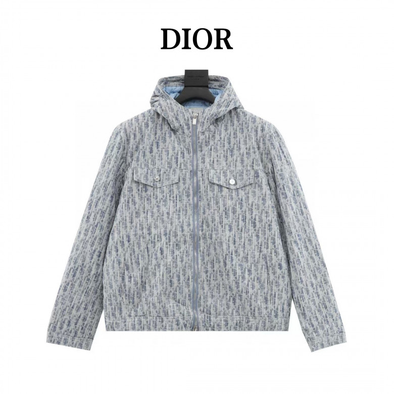 Buy DR Zip-Up Hooded Down Jacket Stonewashed Cotton Denim with DR Oblique Jacquard DR Zip-Up Hooded Down Jacket Stonewashed Cotton Denim with DR Oblique Jacquard