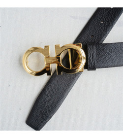 Ferragamo Logo Buckle Belt Gold/Black