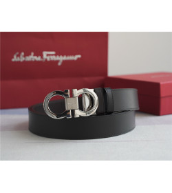 Ferragamo Logo Buckle Belt Silver/Black