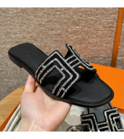 HMS ORAN Sandal Black Crystals & Goat Skin Suede