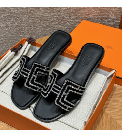 HMS ORAN Sandal Black Crystals & Goat Skin Suede