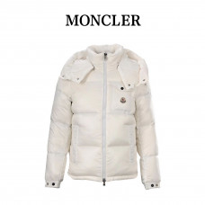 M*ncler White Andro Hooded Short Down Jacket