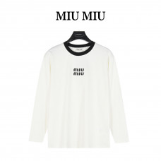 Miu Miu Logo Embroidered Cotton T-shirt