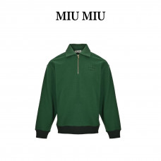 Miu Miu Logo Embroidered Cotton Jersey Sweatshirt In Green