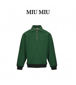 Miu Miu Logo Embroidered Cotton Jersey Sweatshirt In Green