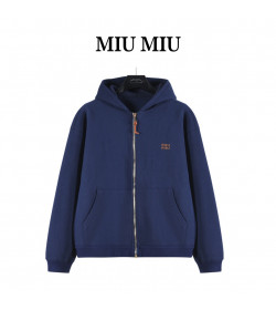 Miu Miu Navy Jersey Hoodie Jacket