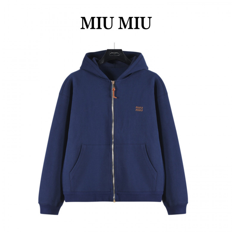 Buy Miu Miu Navy Jersey Hoodie Jacket Miu Miu Navy Jersey Hoodie Jacket