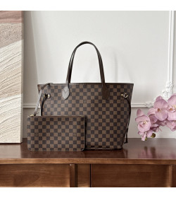 1V Damier Ebene Neverfull MM Tote Bag