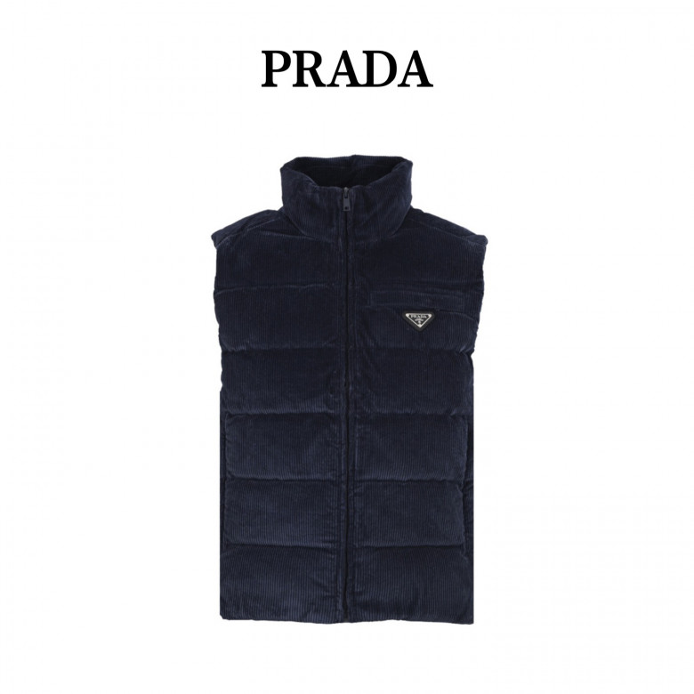 Buy PRD Logo-patch Padded Corduroy Gilet In Blau PRD Logo-patch Padded Corduroy Gilet In Blau