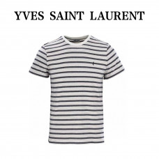 YSL Embroidered Striped Cotton-Slub T-Shirt